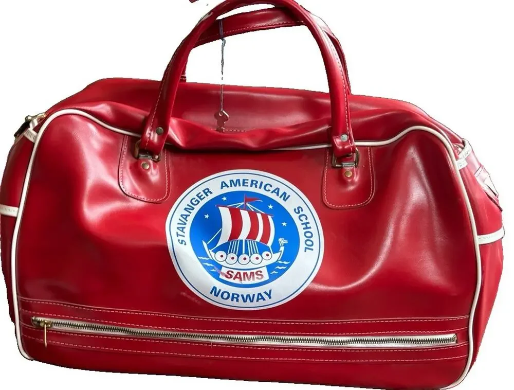 Vintage Stavanger American School Norway SAMS Travel Bag Duffle Gym Red Hale UK